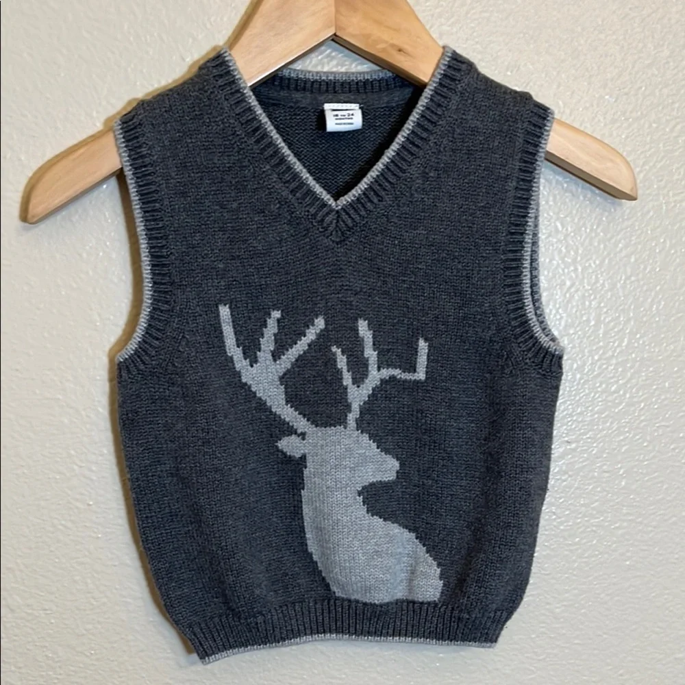 Janie and Jack Grey Moose Cotton Sweater Vest